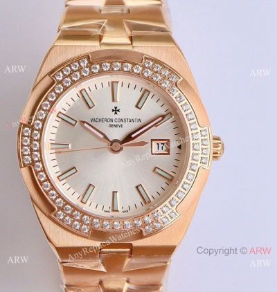 AAA Swiss Copy Vacheron Constantin Overseas Diamond Rose Gold Watch 33mm Small